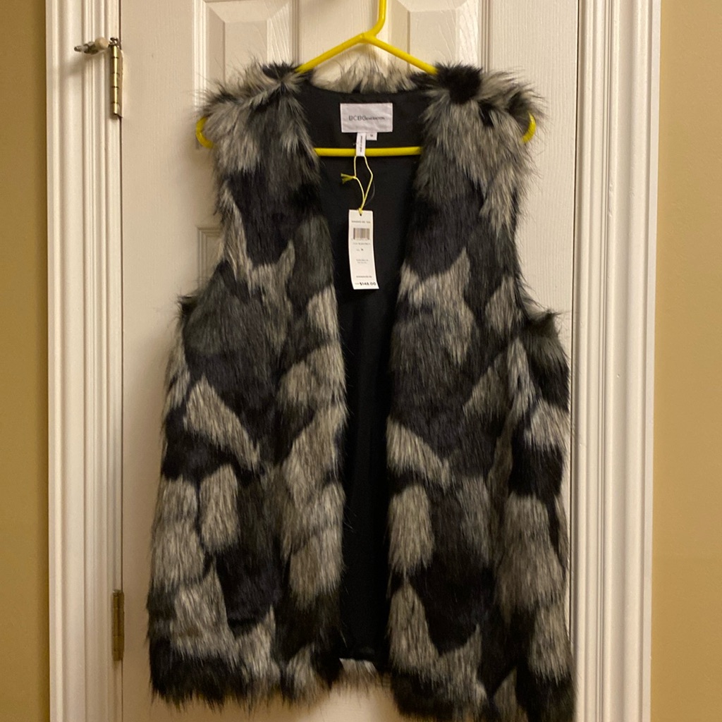 Bcbg Feneration Faux Fur Long Open Vest M